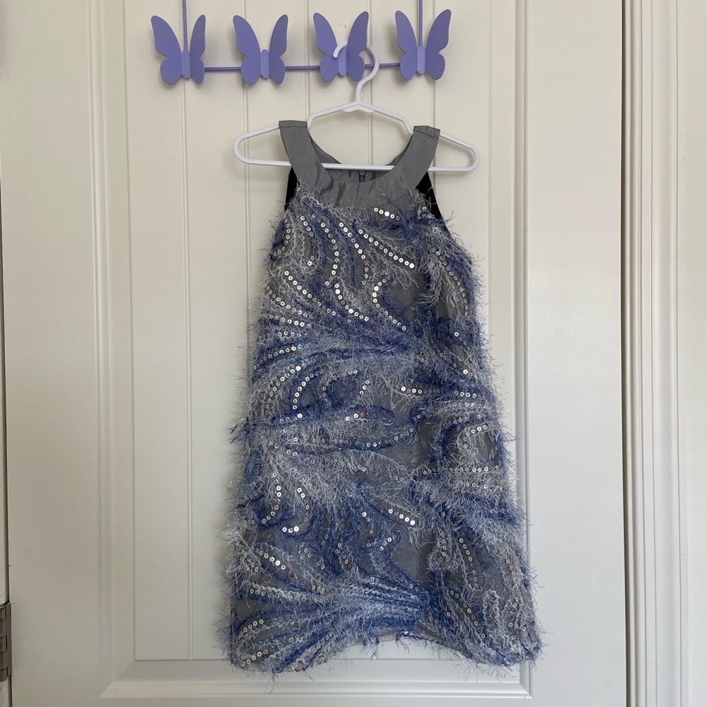 EUC | Isobella & Chloe girls high neck fuzzy‎ sequin dress — size 5
